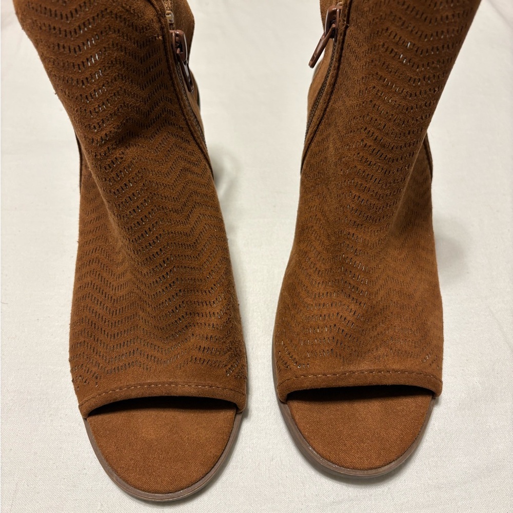 Time and Tru Tan Peep-Toe Heeled Boots